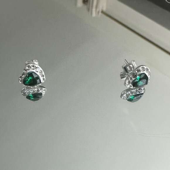 Sterling Silver 925 Choker Heart Green Zircons Stunning Set & Earrings - Picture 4 of 12